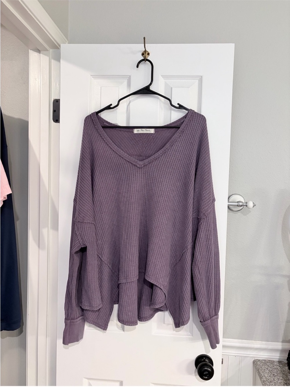 Free People we the free oversized thermal Waffle Knit V-Neck Top - Mauve Purple